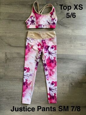 Justice Pink & Magenta Floral Leggings with Matching Sports Bra